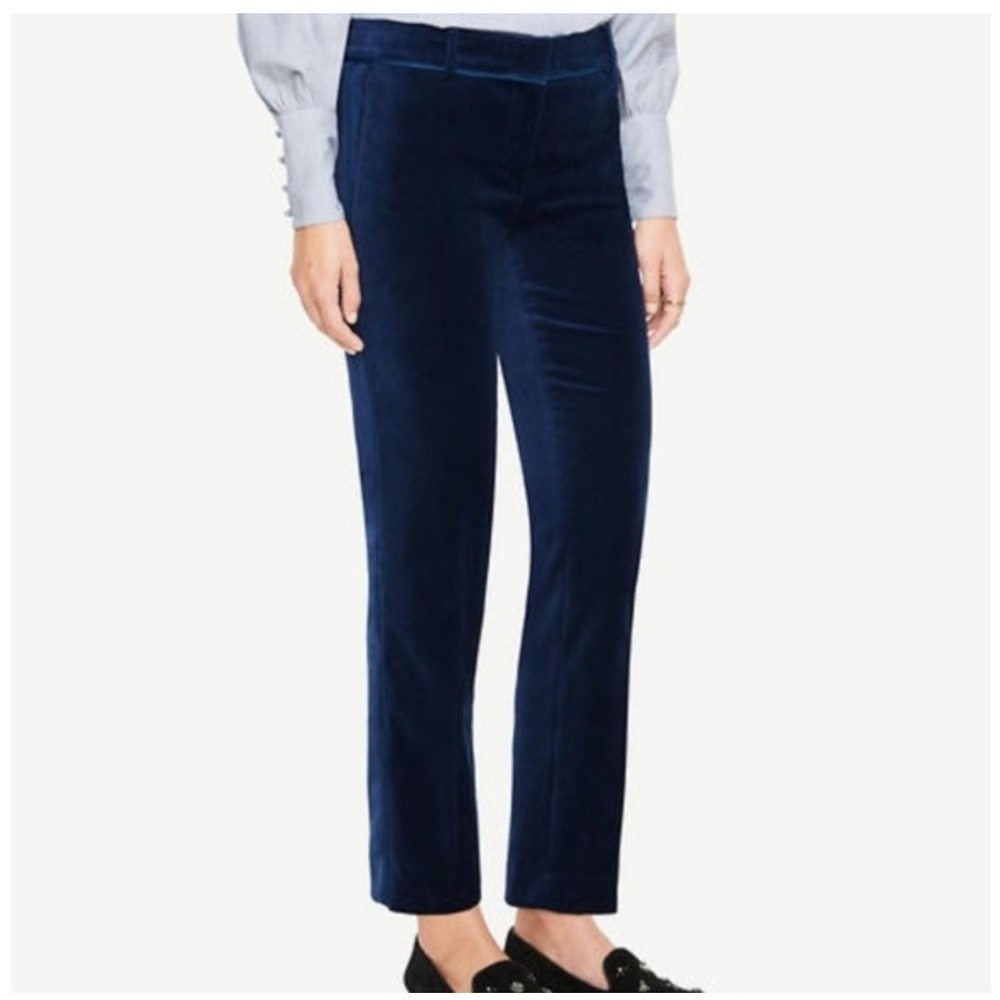 Ann Taylor Womens Devin Fit Velvet Ankle Pants 6 Blue Holiday Party Dressy Event